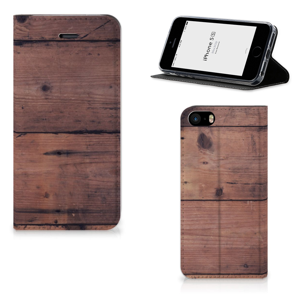 iPhone SE|5S|5 Book Wallet Case Old Wood