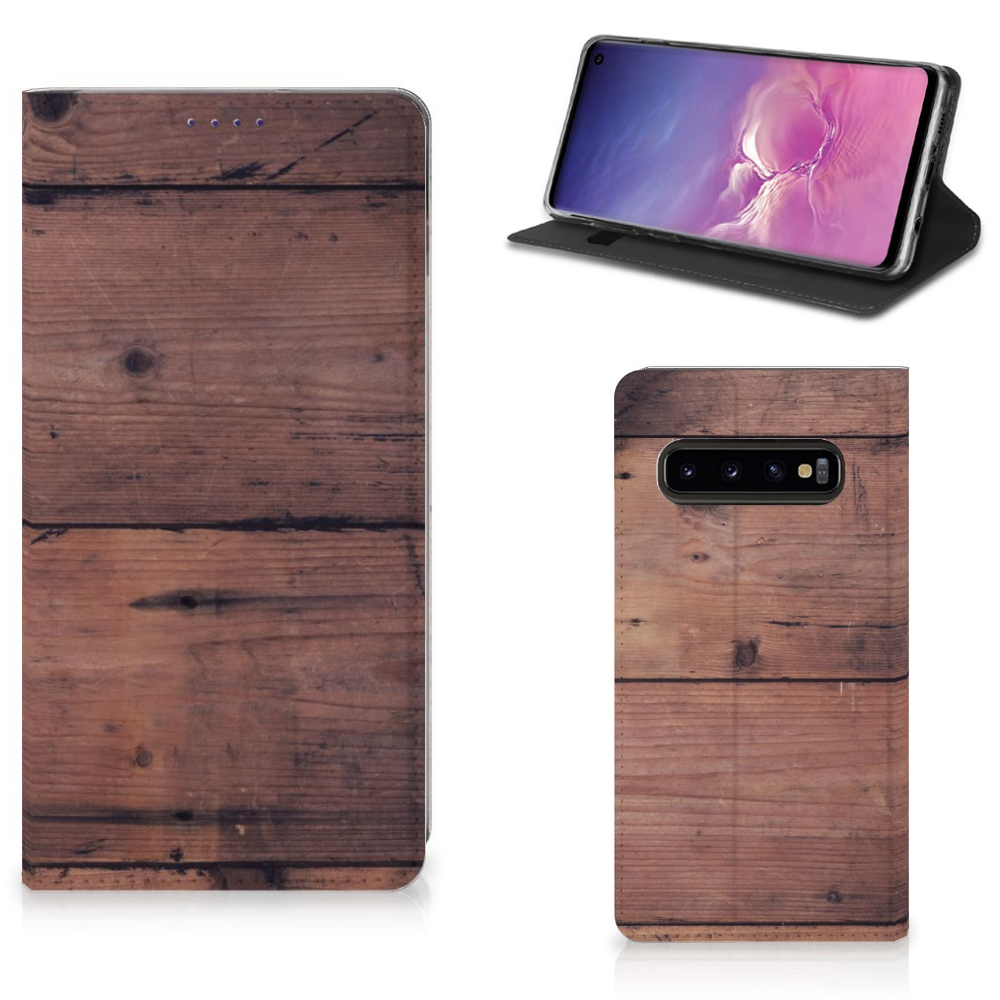 Samsung Galaxy S10 Uniek Standcase Hoesje Old Wood