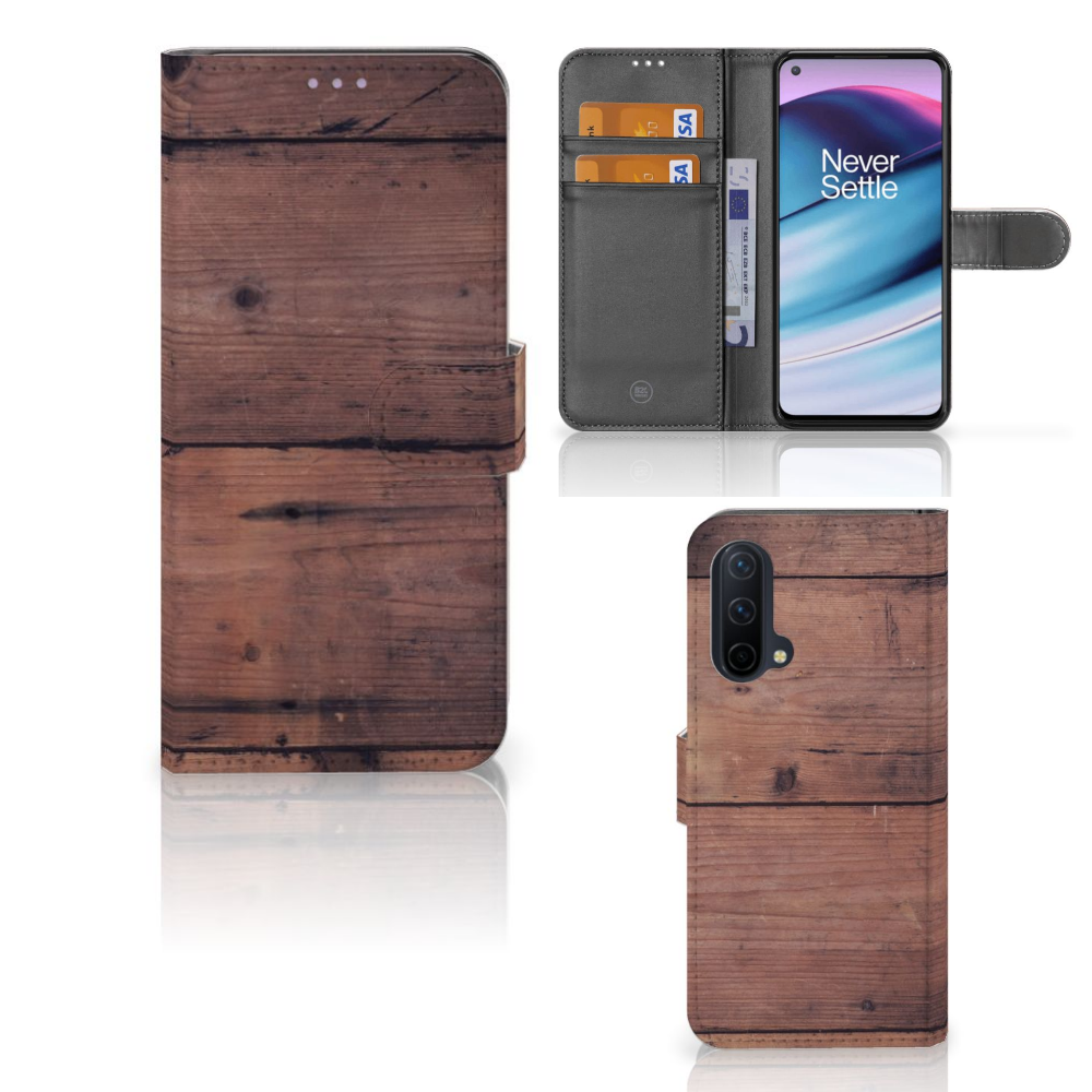 OnePlus Nord CE 5G Book Style Case Old Wood