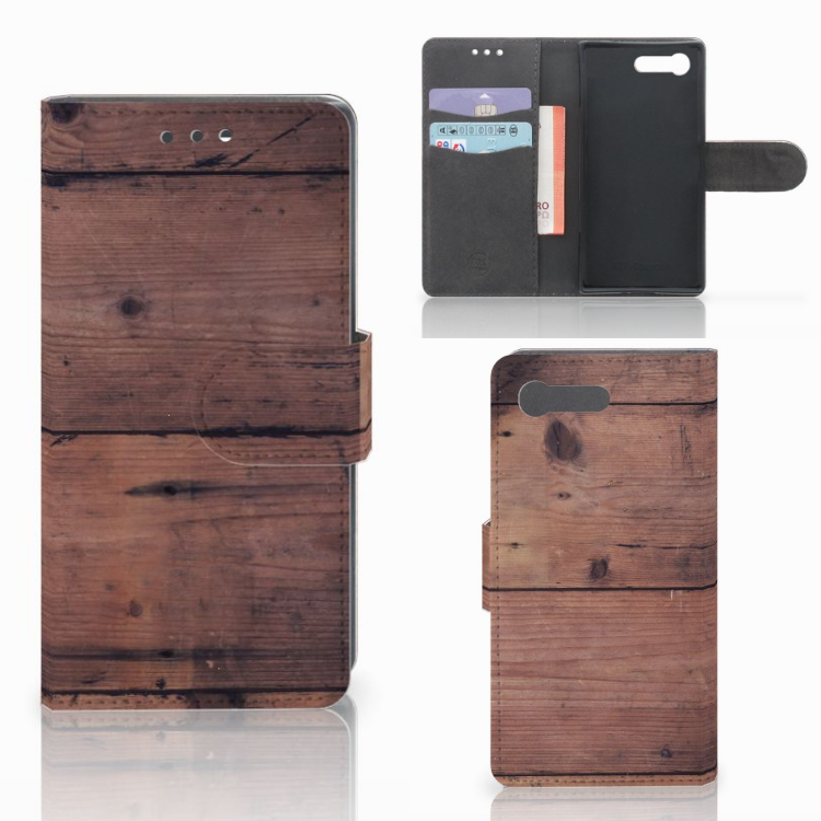 Sony Xperia X Compact Book Style Case Old Wood