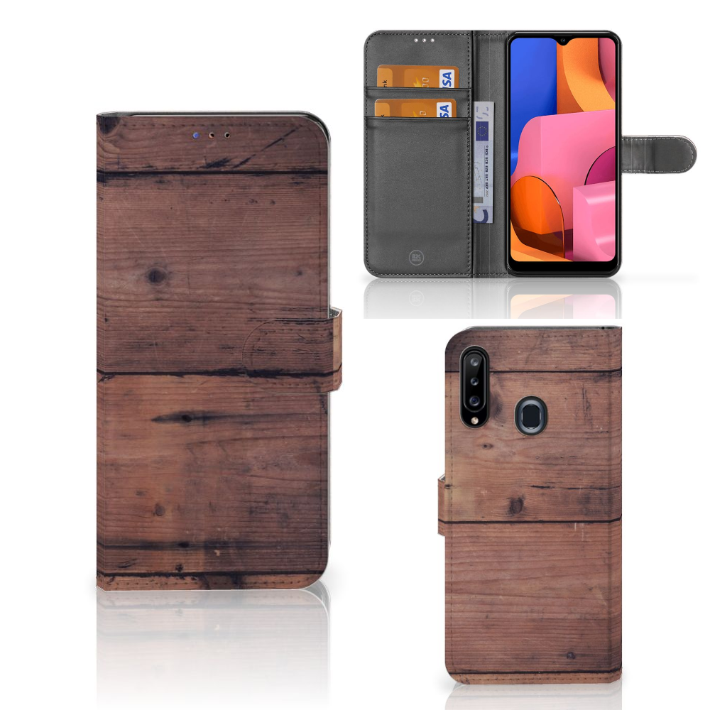 Samsung Galaxy A20s Book Style Case Old Wood