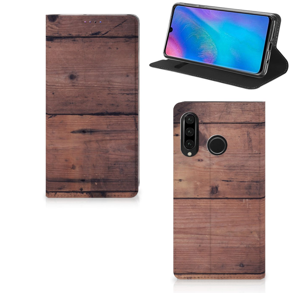 Huawei P30 Lite New Edition Book Wallet Case Old Wood