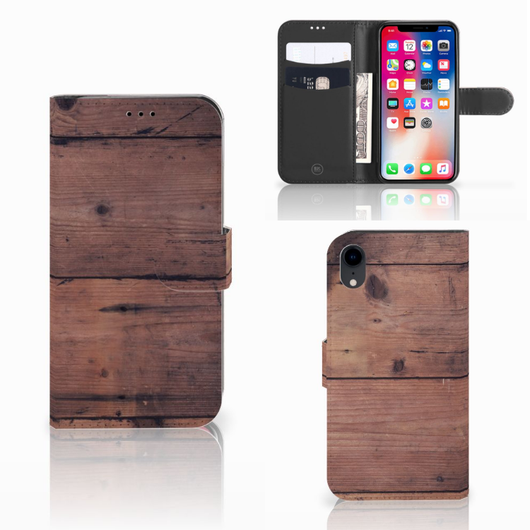 Apple iPhone Xr Book Style Case Old Wood