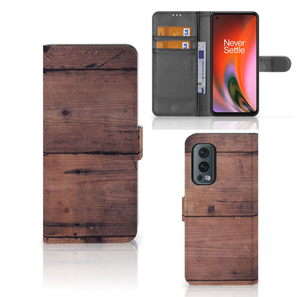 OnePlus Nord 2 5G Book Style Case Old Wood
