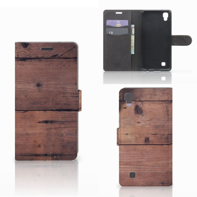 LG X Power Book Style Case Old Wood