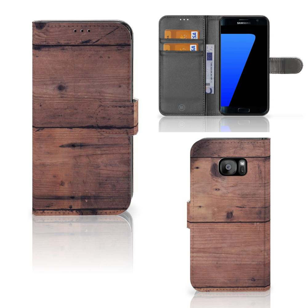 Samsung Galaxy S7 Edge Uniek Boekhoesje Old Wood