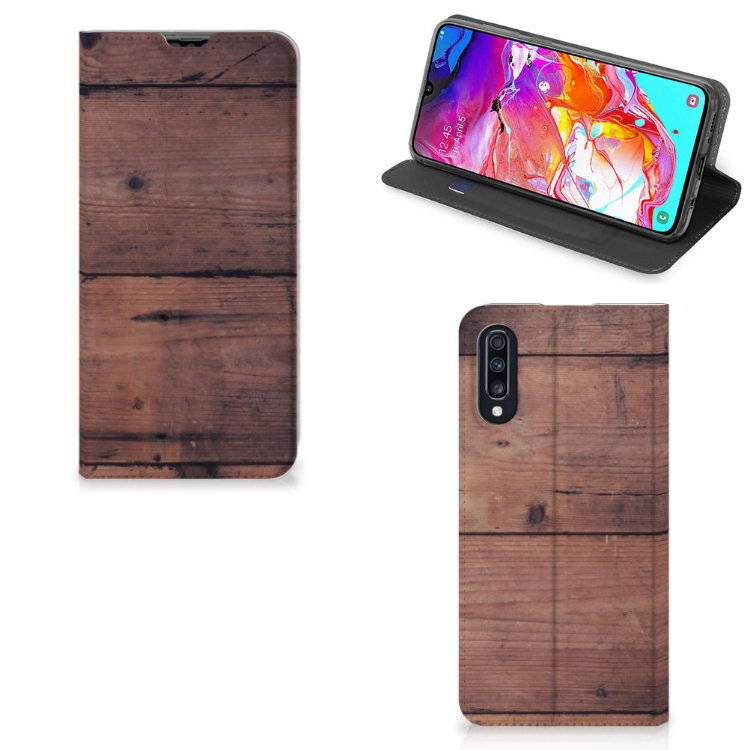 Samsung Galaxy A70 Uniek Standcase Hoesje Old Wood