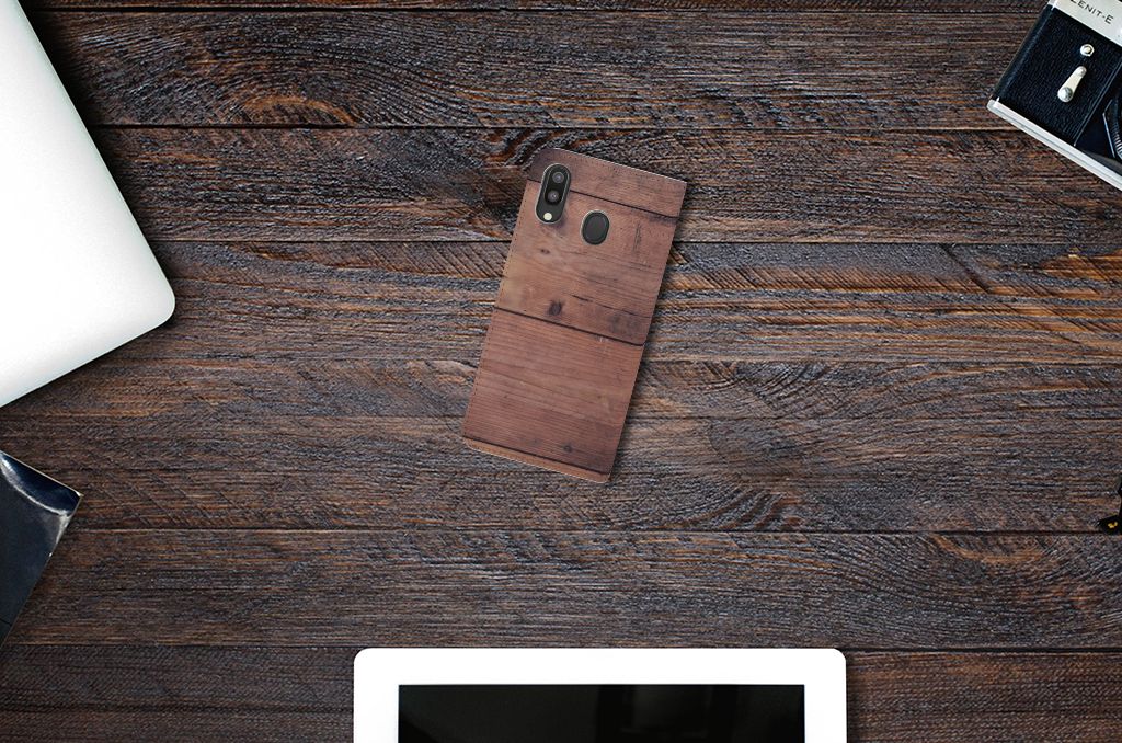 Samsung Galaxy M20 Book Wallet Case Old Wood