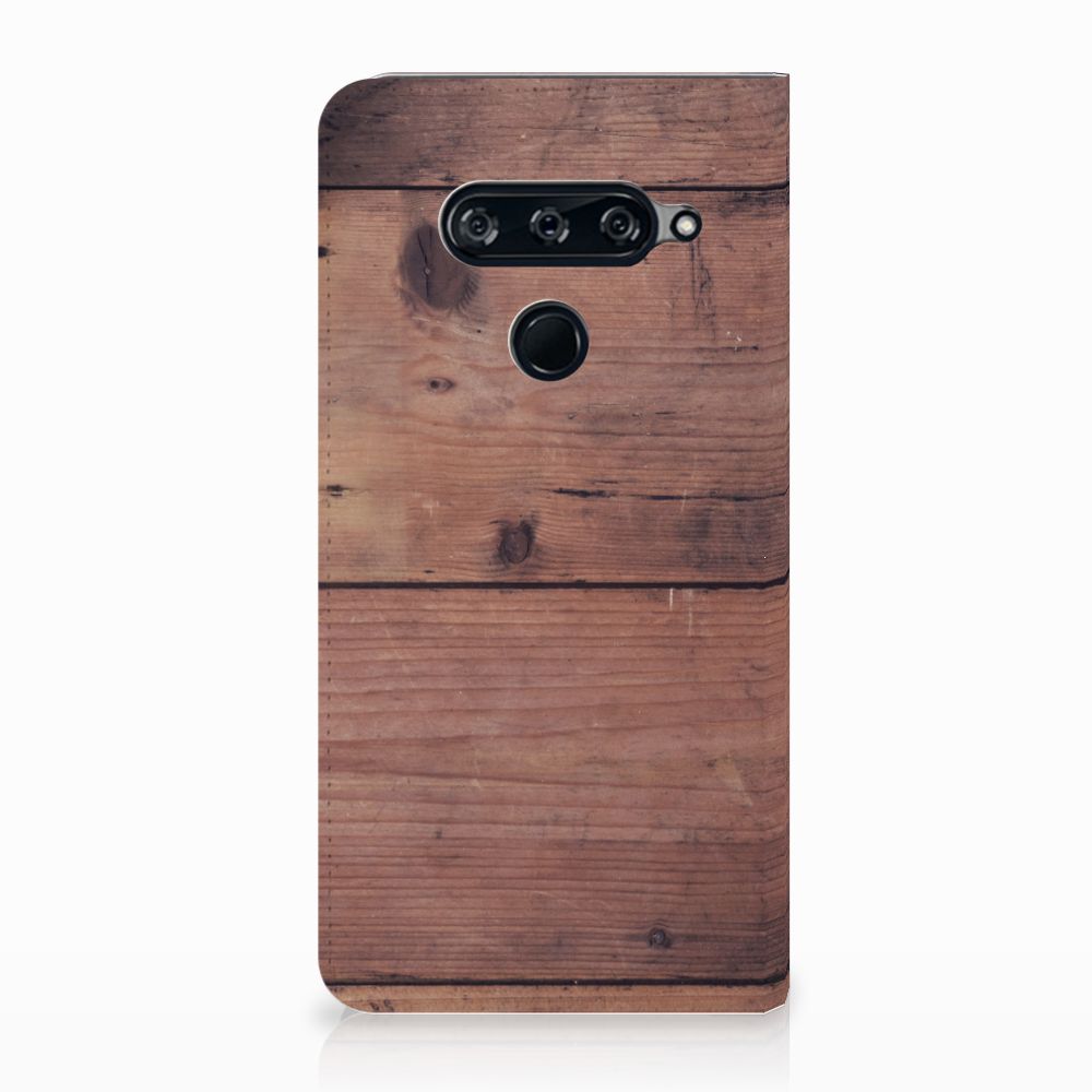 LG V40 Thinq Book Wallet Case Old Wood