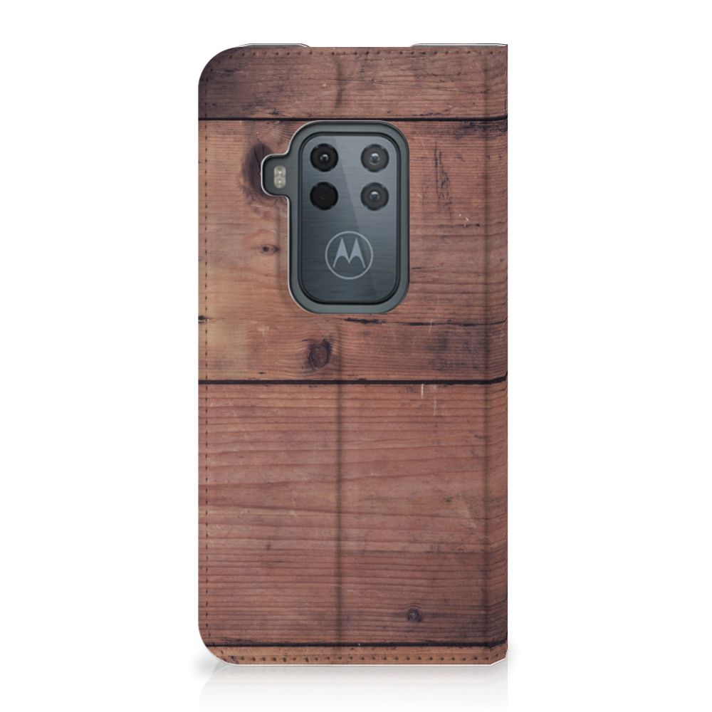 Motorola One Zoom Book Wallet Case Old Wood