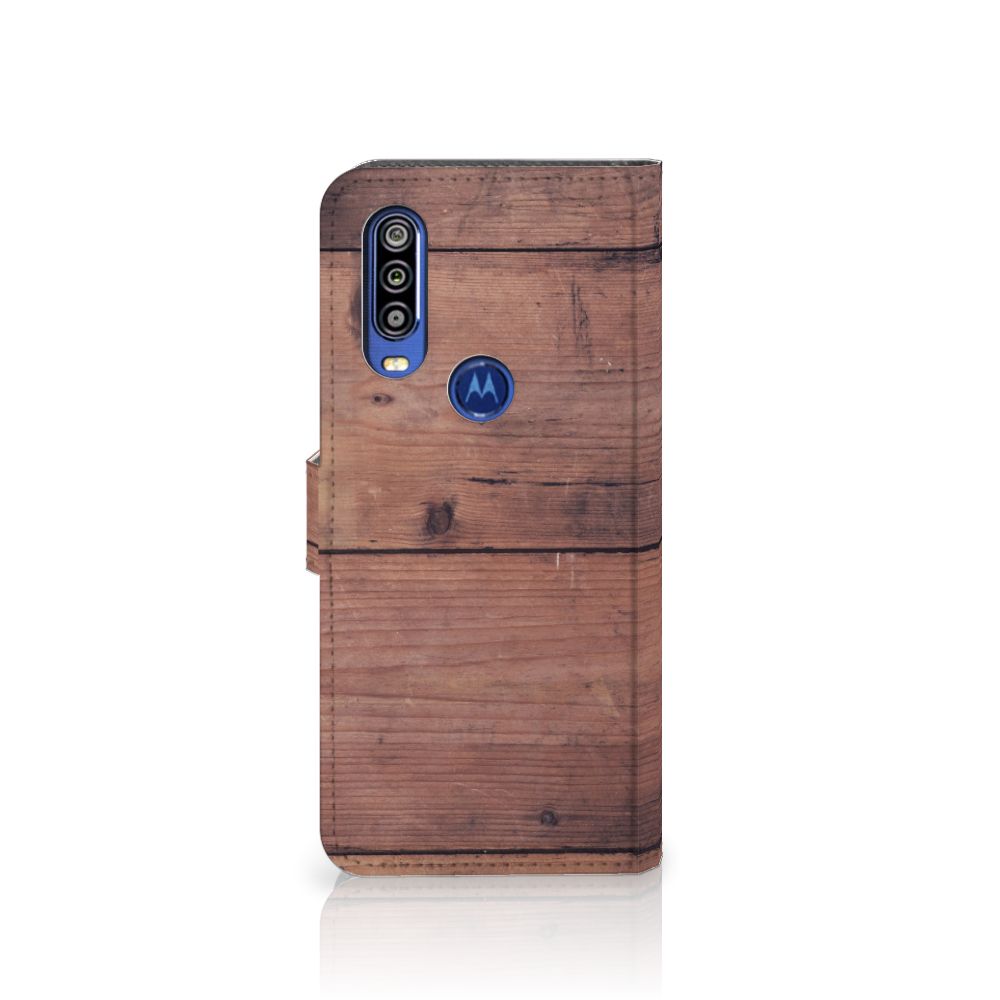 Motorola One Action Book Style Case Old Wood