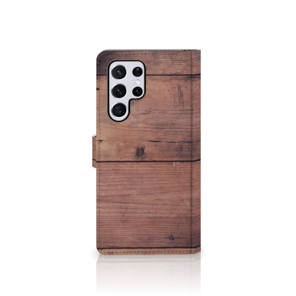 Samsung Galaxy S22 Ultra Book Style Case Old Wood