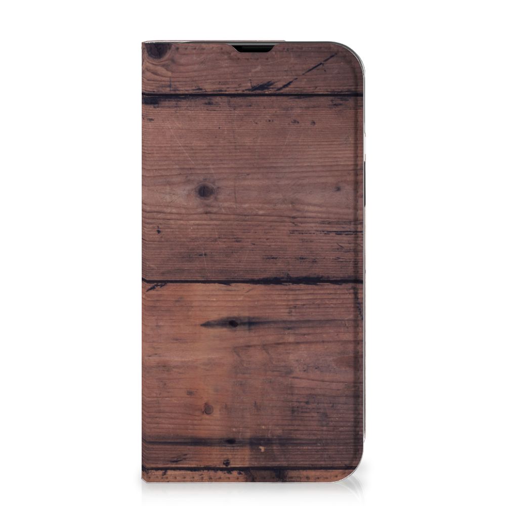 iPhone 14 Book Wallet Case Old Wood