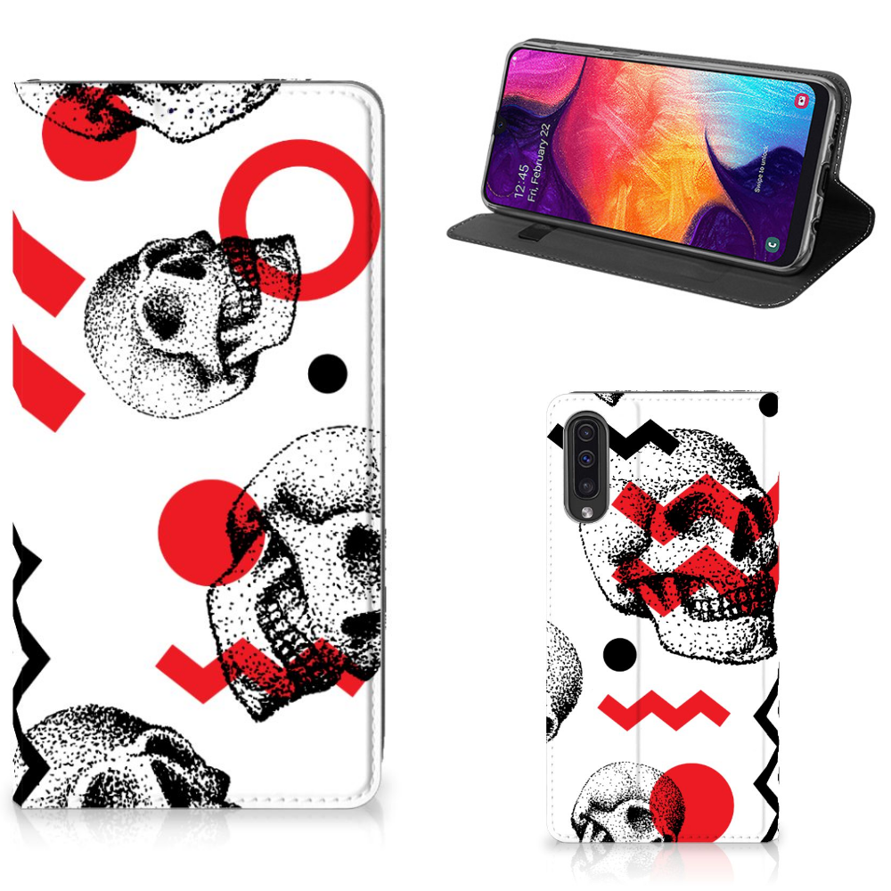 Mobiel BookCase Samsung Galaxy A50 Skull Red