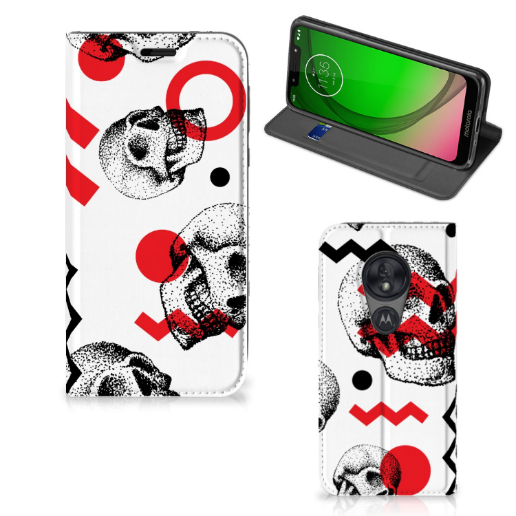 Mobiel BookCase Motorola Moto G7 Play Skull Red