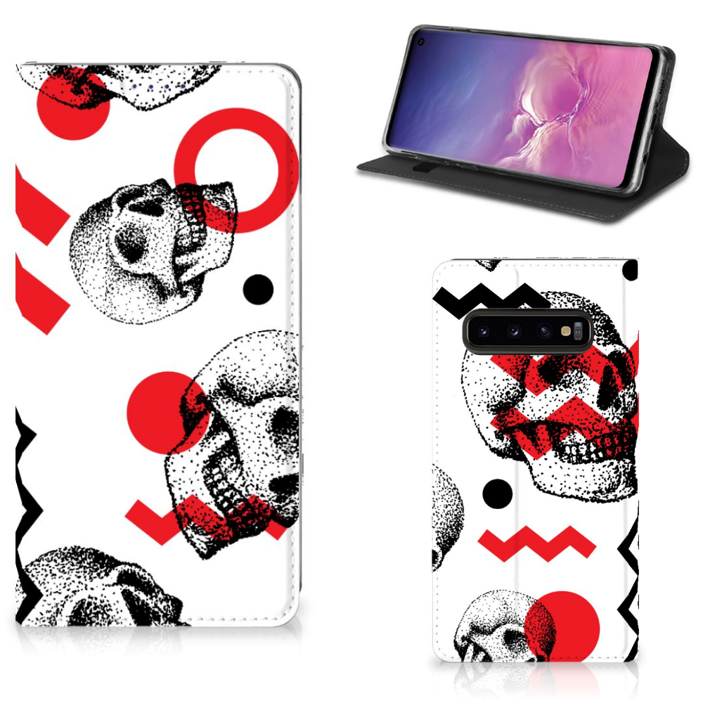 Mobiel BookCase Samsung Galaxy S10 Skull Red