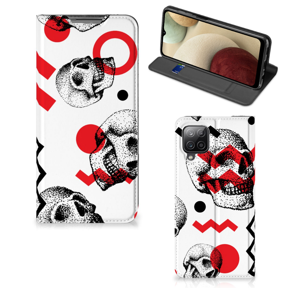 Mobiel BookCase Samsung Galaxy A12 Skull Red