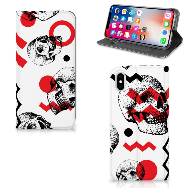 Apple iPhone Xs Max Standcase Hoesje Design Skull Red