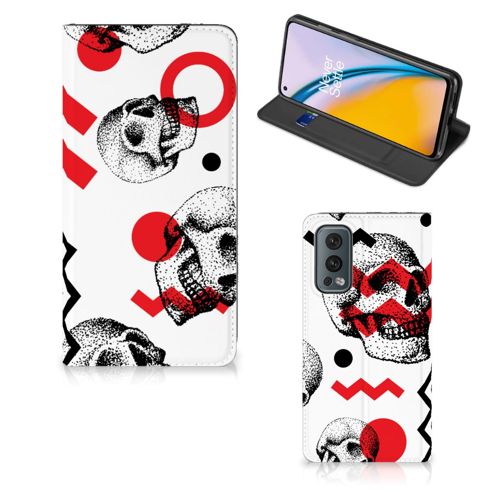 Mobiel BookCase OnePlus Nord 2 5G Skull Red