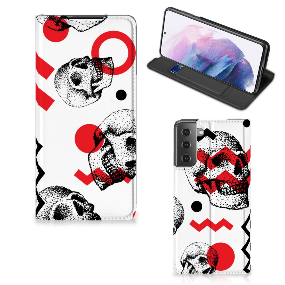 Mobiel BookCase Samsung Galaxy S21 Plus Skull Red