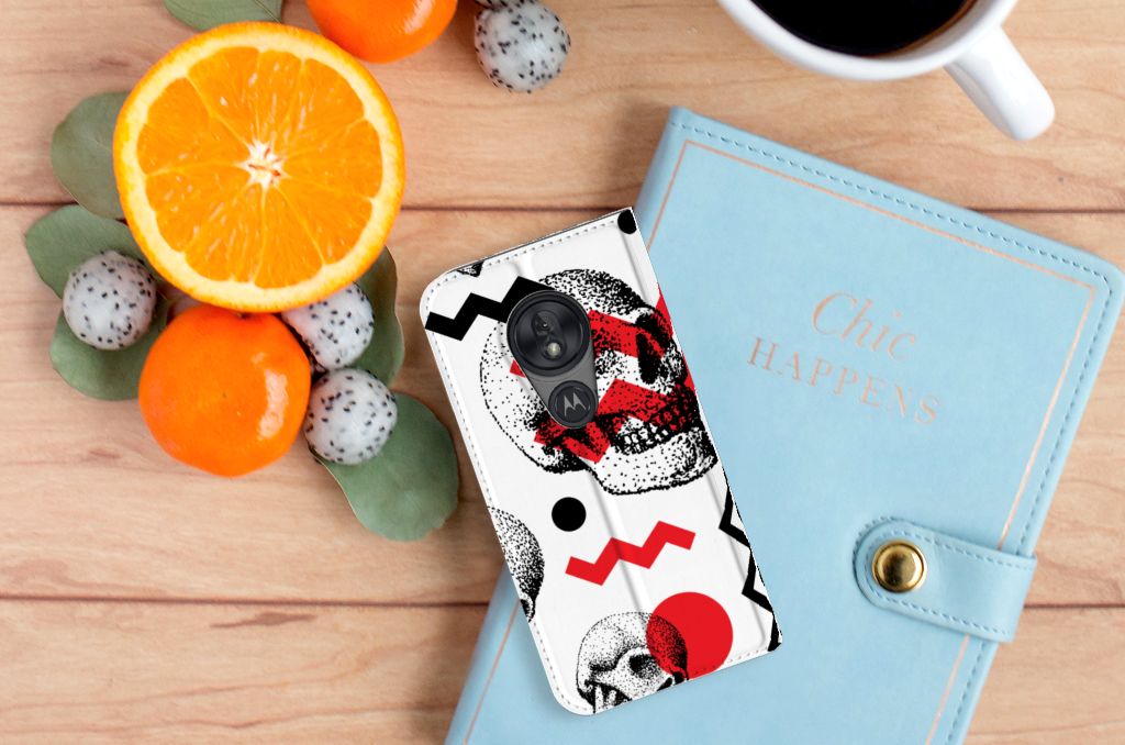 Mobiel BookCase Motorola Moto G7 Play Skull Red