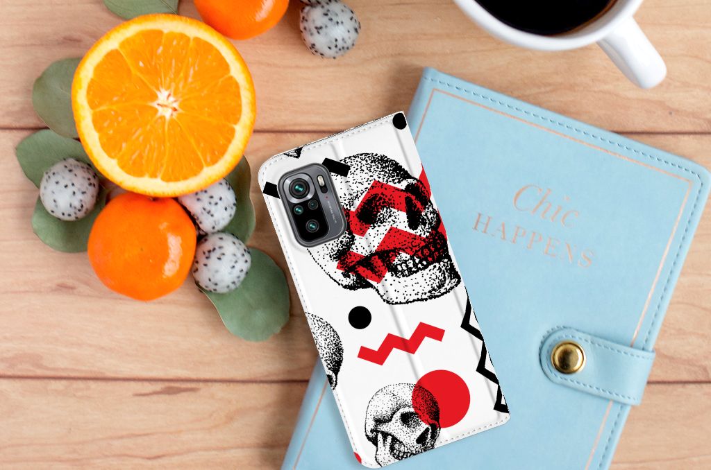 Mobiel BookCase Xiaomi Redmi Note 10 4G | 10S | Poco M5s Skull Red