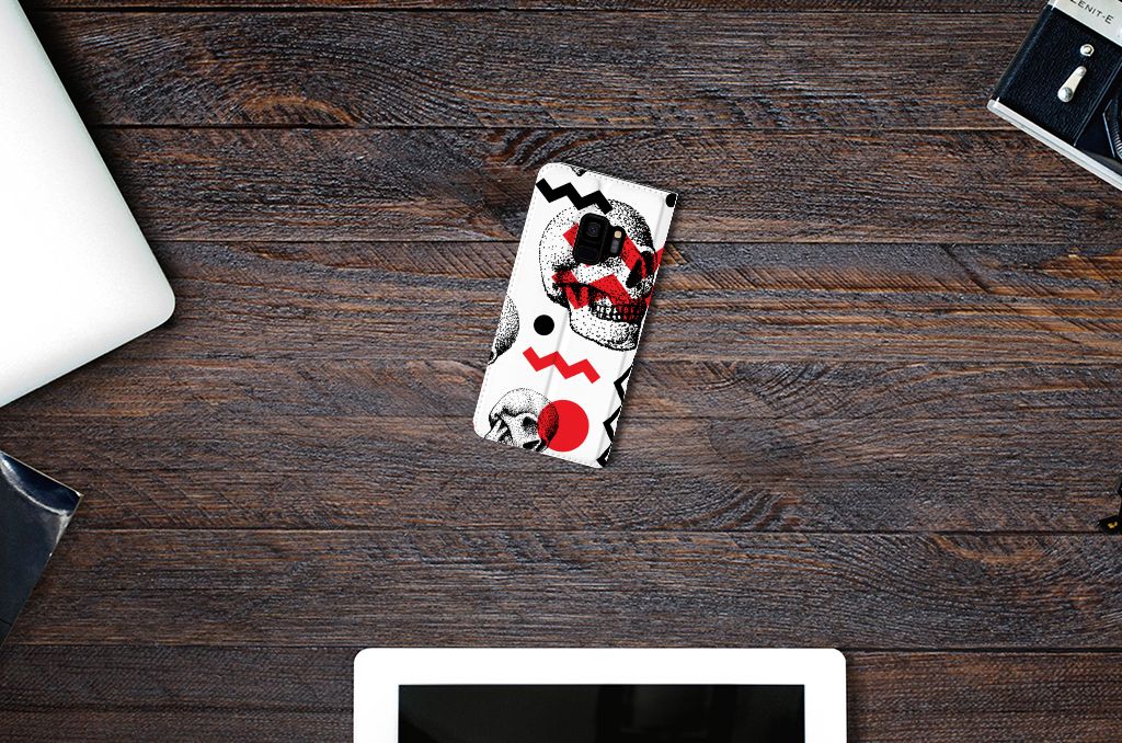 Mobiel BookCase Samsung Galaxy S9 Skull Red