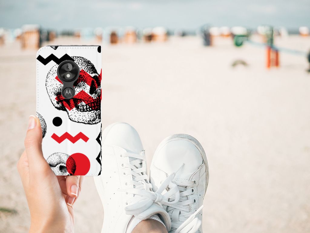 Mobiel BookCase Motorola Moto E5 Play Skull Red