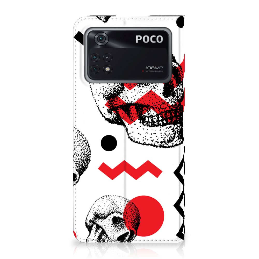 Mobiel BookCase Poco X4 Pro 5G Skull Red