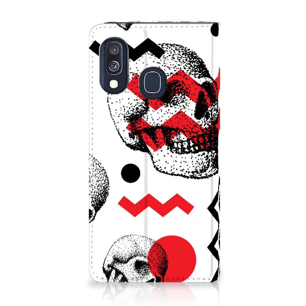 Mobiel BookCase Samsung Galaxy A40 Skull Red