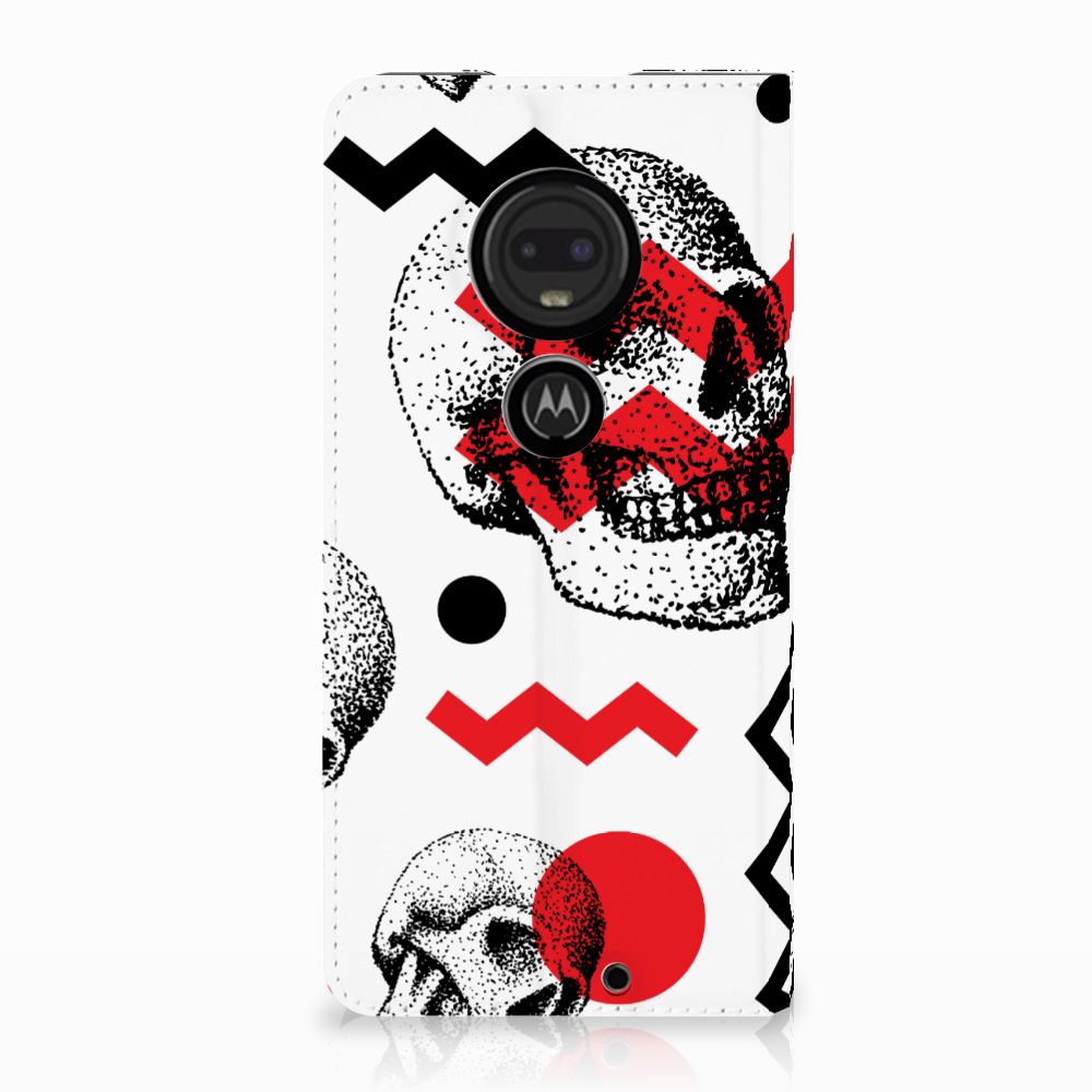 Mobiel BookCase Motorola Moto G7 | G7 Plus Skull Red