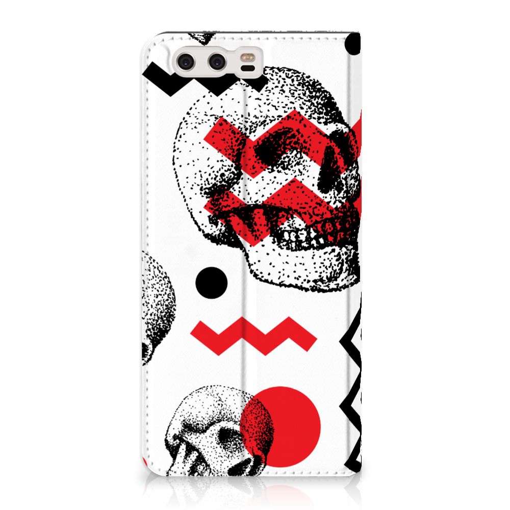 Mobiel BookCase Huawei P10 Plus Skull Red