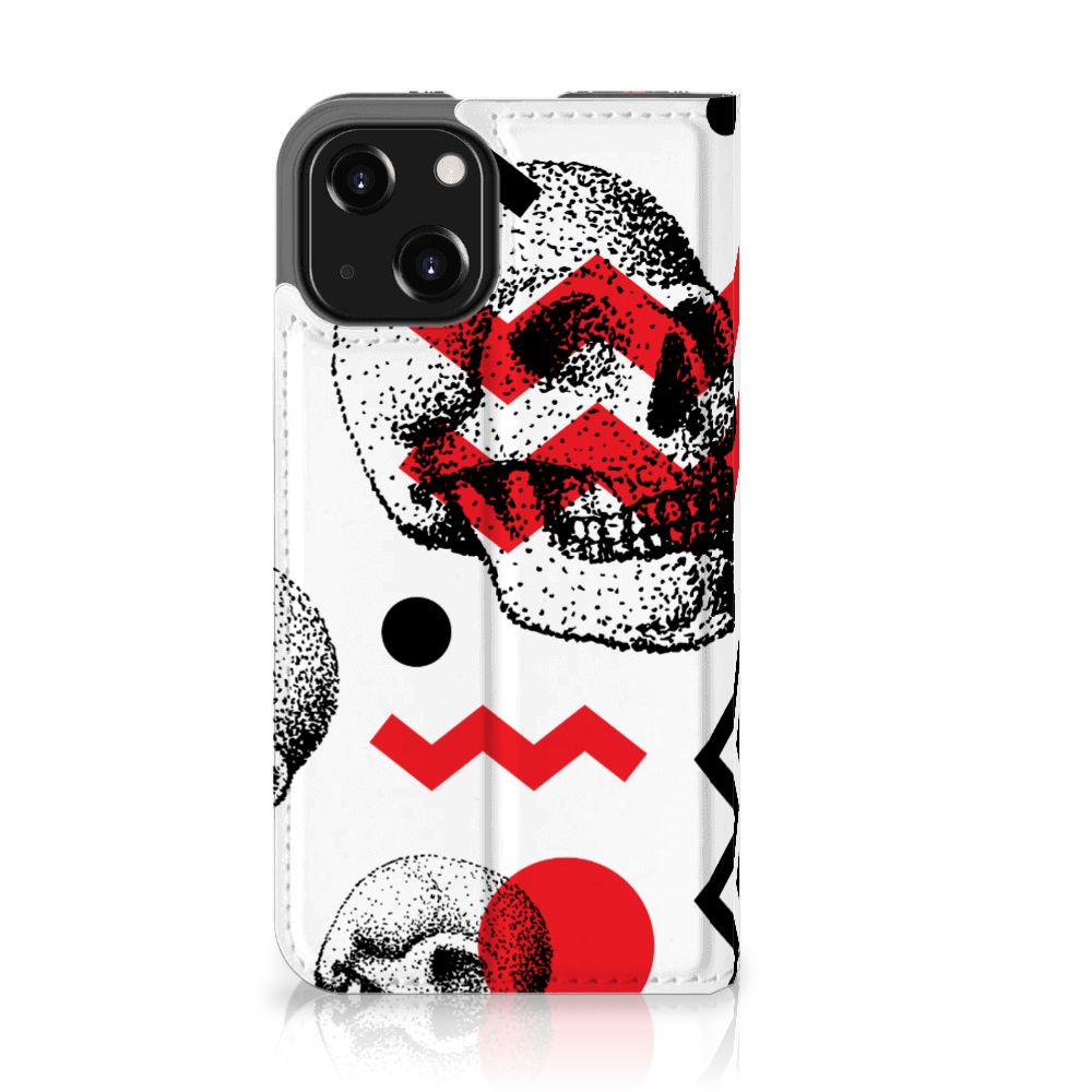 Mobiel BookCase iPhone 13 Mini Skull Red