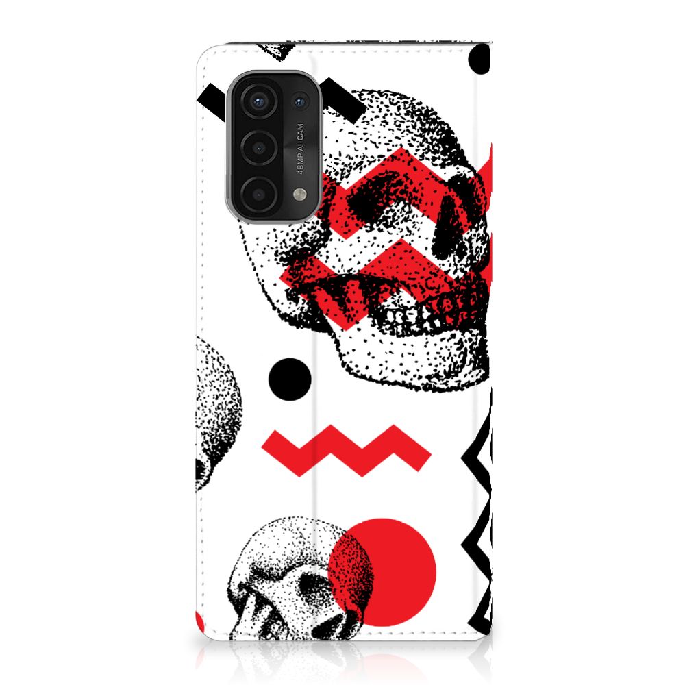 Mobiel BookCase OPPO A54 5G | A74 5G | A93 5G Skull Red