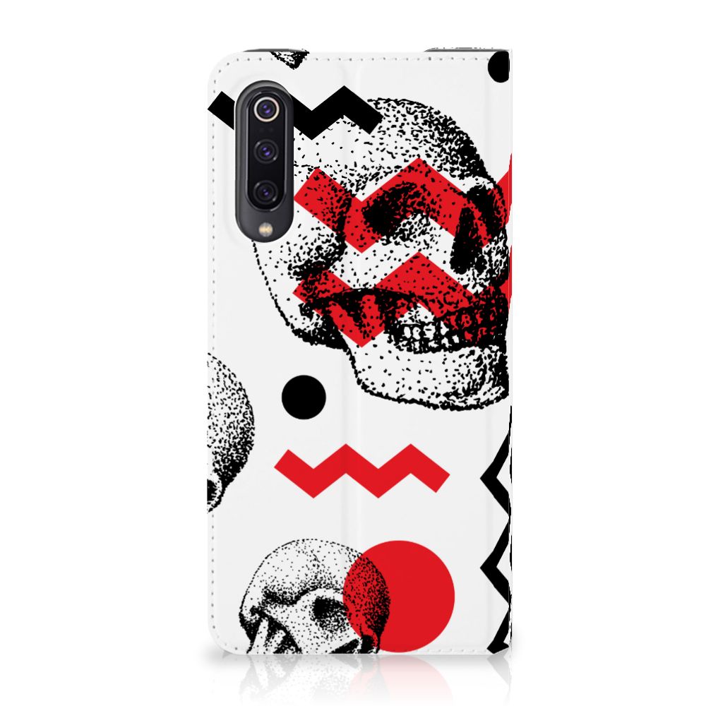 Mobiel BookCase Xiaomi Mi 9 Skull Red