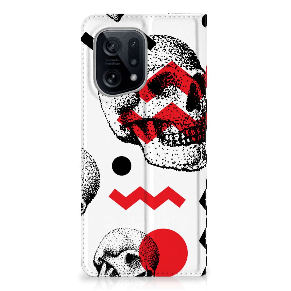 Mobiel BookCase OPPO Find X5 Skull Red