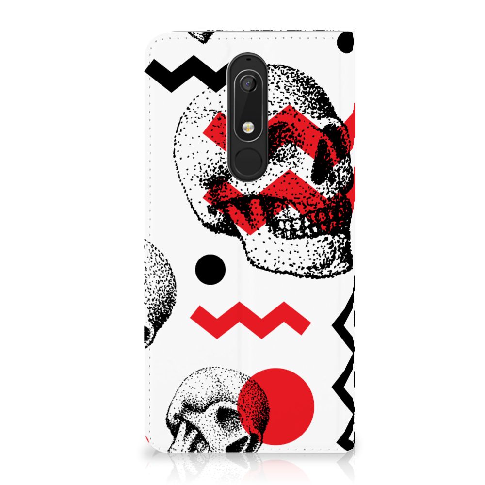 Mobiel BookCase Nokia 5.1 (2018) Skull Red