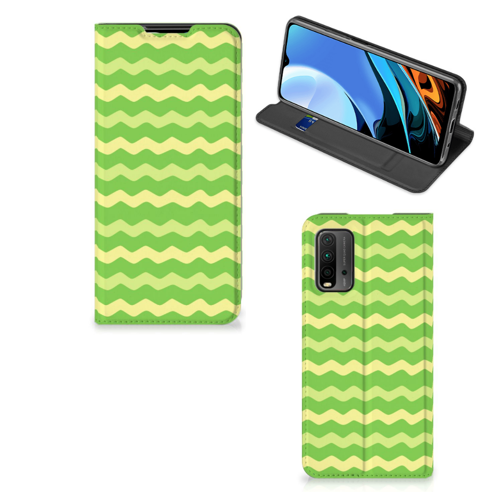 Xiaomi Poco M3 | Redmi 9T Hoesje met Magneet Waves Green