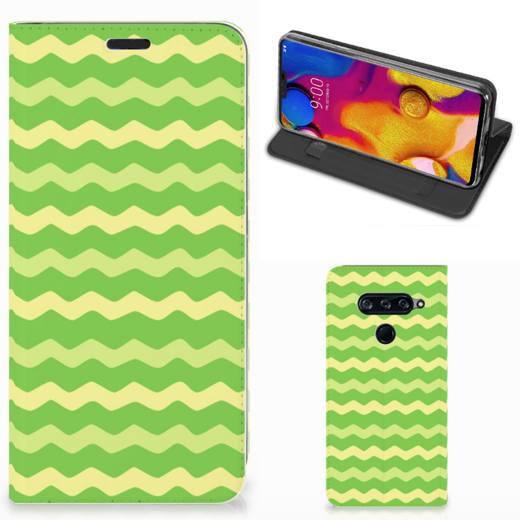 LG V40 Thinq Hoesje met Magneet Waves Green