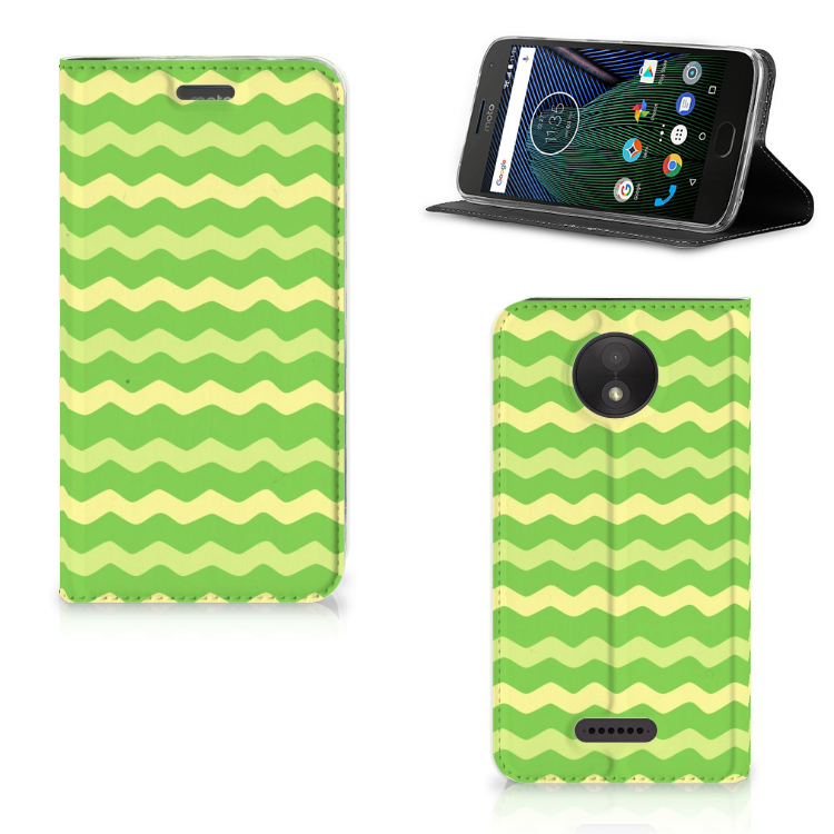 Motorola Moto C Plus Hoesje met Magneet Waves Green