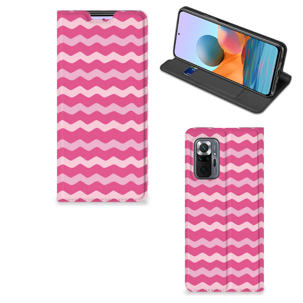 Xiaomi Redmi Note 10 Pro Hoesje met Magneet Waves Pink