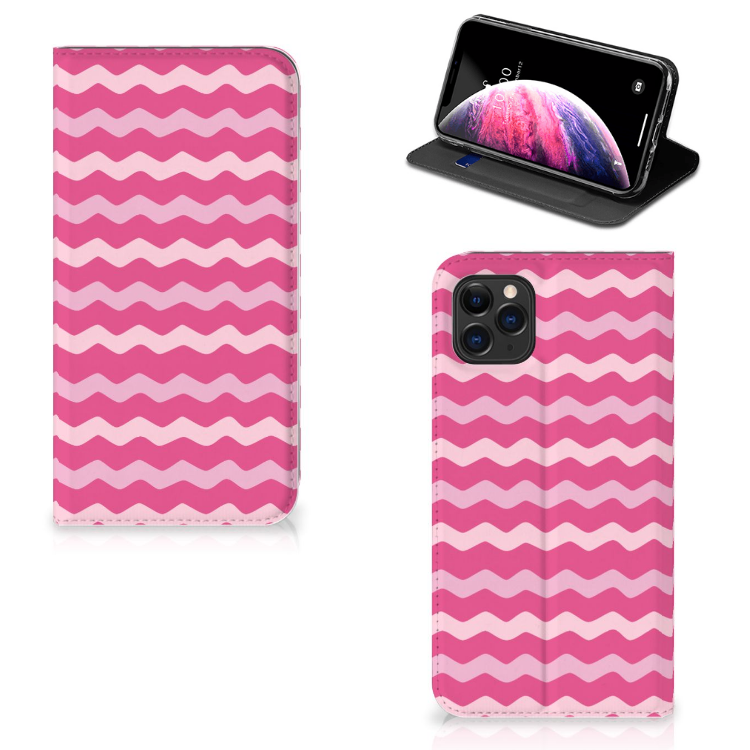 Apple iPhone 11 Pro Max Hoesje met Magneet Waves Pink