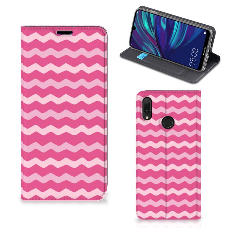 Huawei Y7 hoesje Y7 Pro (2019) Hoesje met Magneet Waves Pink