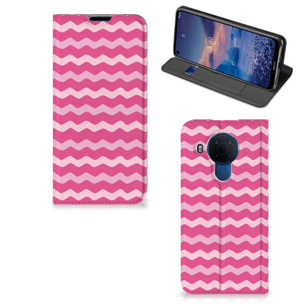 Nokia 5.4 Hoesje met Magneet Waves Pink