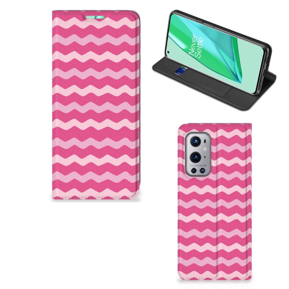 OnePlus 9 Pro Hoesje met Magneet Waves Pink