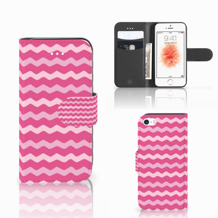 Apple iPhone 5 | 5s | SE Uniek Boekhoesje Waves Pink