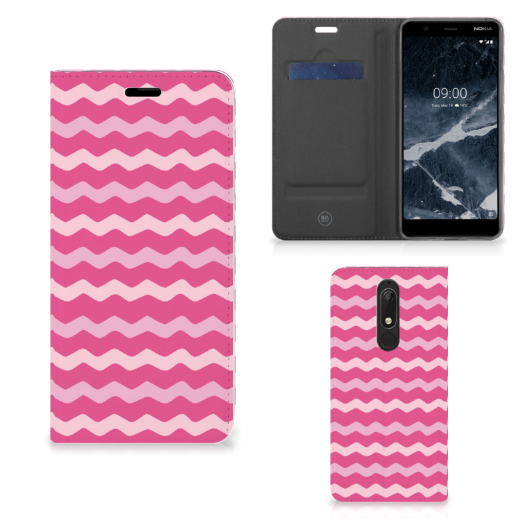 Nokia 5.1 (2018) Hoesje met Magneet Waves Pink