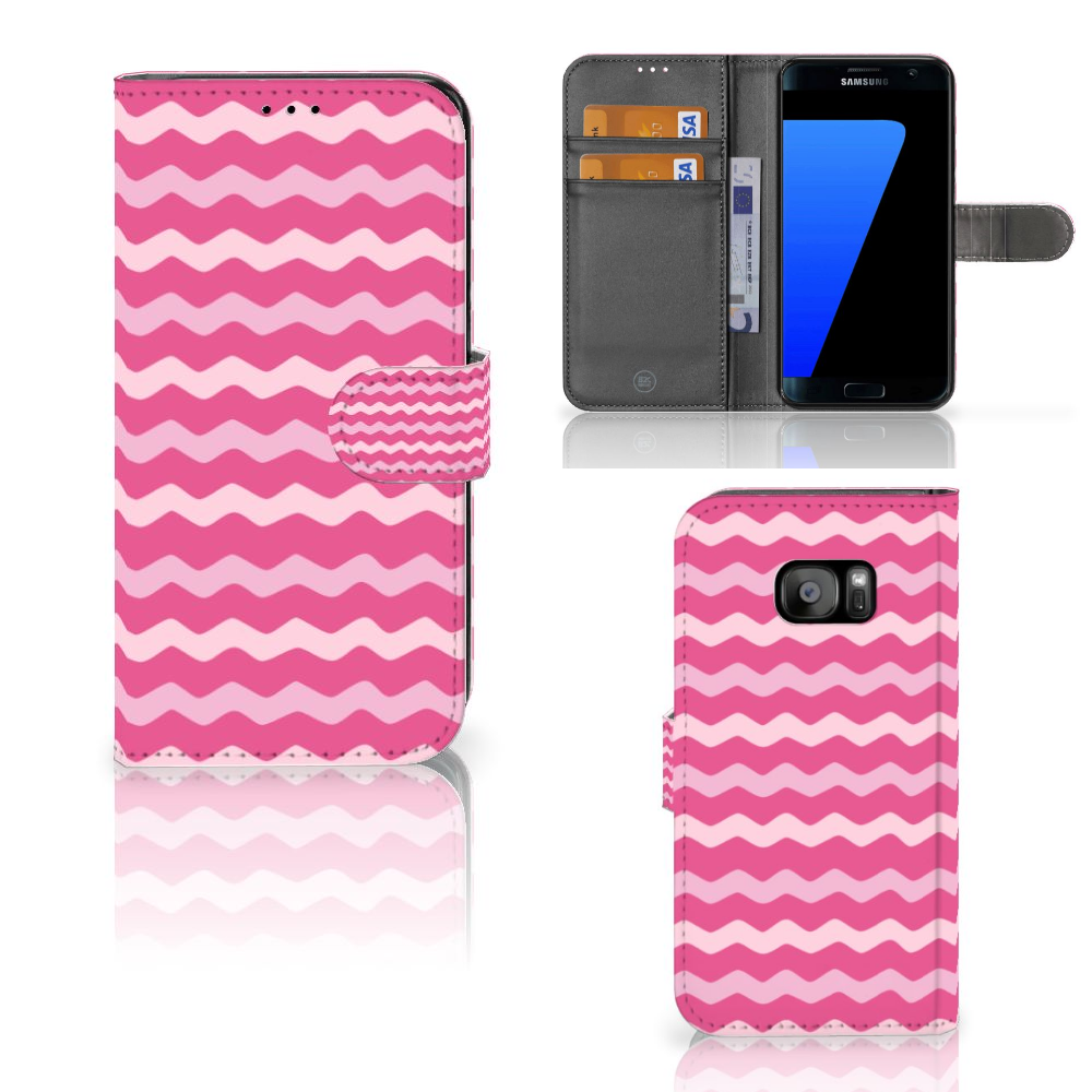 Samsung Galaxy S7 Edge Uniek Boekhoesje Waves Pink