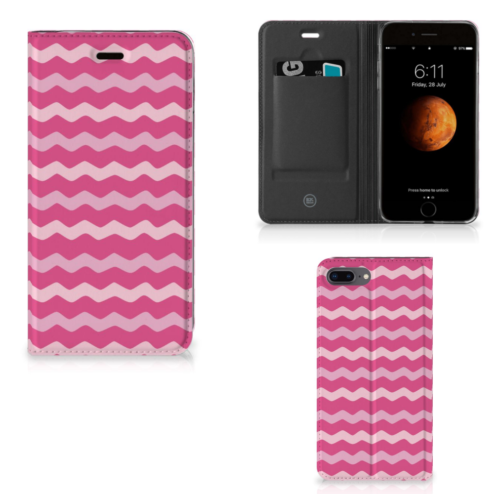 Apple iPhone 7 Plus | 8 Plus Uniek Standcase Hoesje Waves Pink