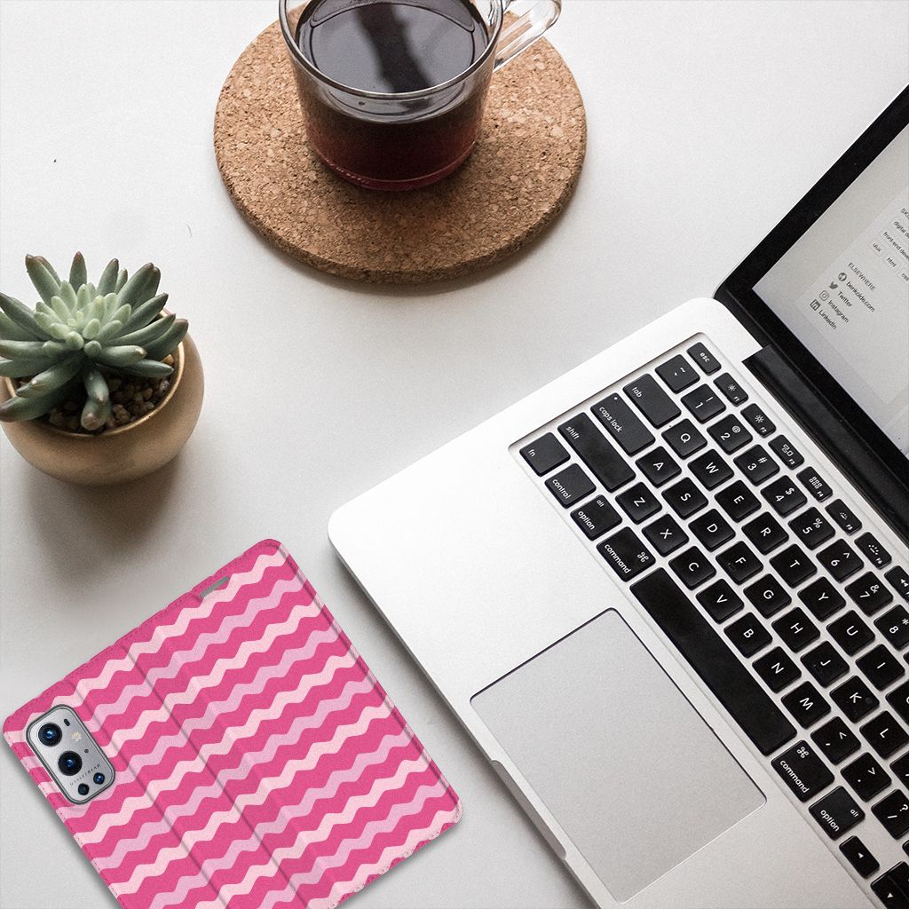 OnePlus 9 Pro Hoesje met Magneet Waves Pink